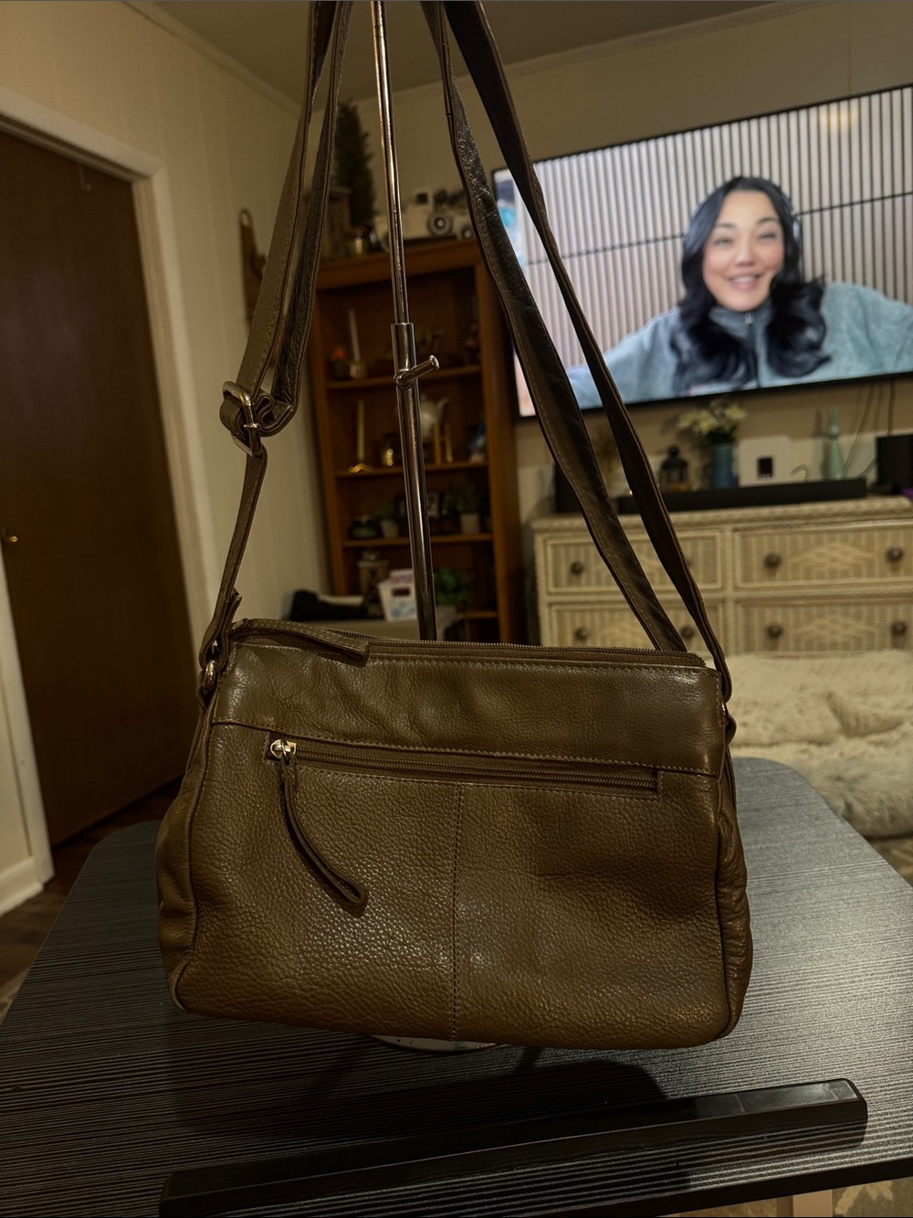 Everyday Crossbody Bag in Olive Green with Front Zip Pockets